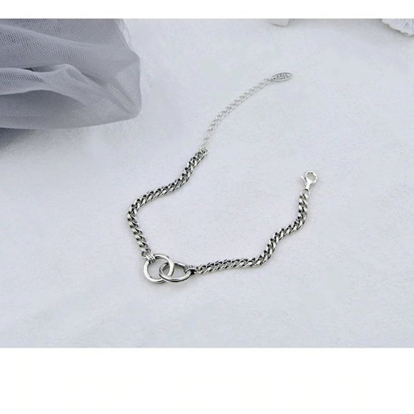 *925 Sterling Silver Double Circle Chain Bracelet - Picture 4 of 8